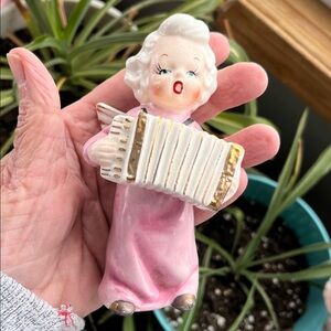 Vtg ORION Girl Angel in Pink Gown w/Accordion Ceramic Figurine Japan MCM *READ*